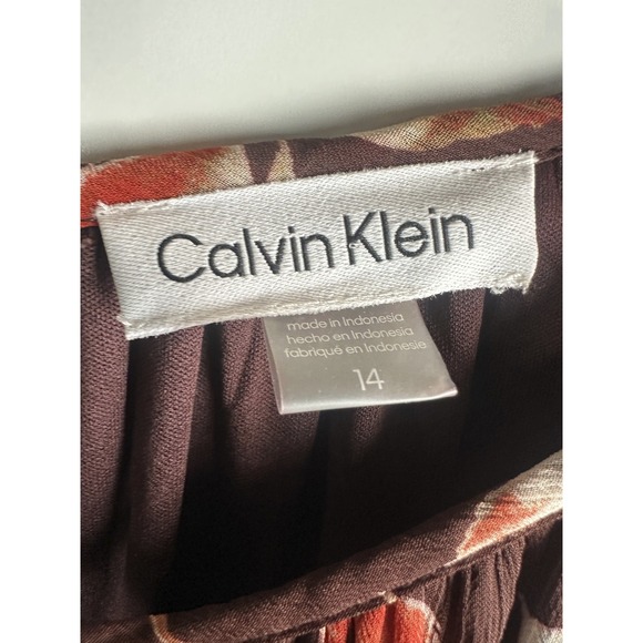 NWT Calvin Klein Floral Keyhole Maxi Dress Size 14 Burgundy Boho Peasant Folk - Picture 6 of 12